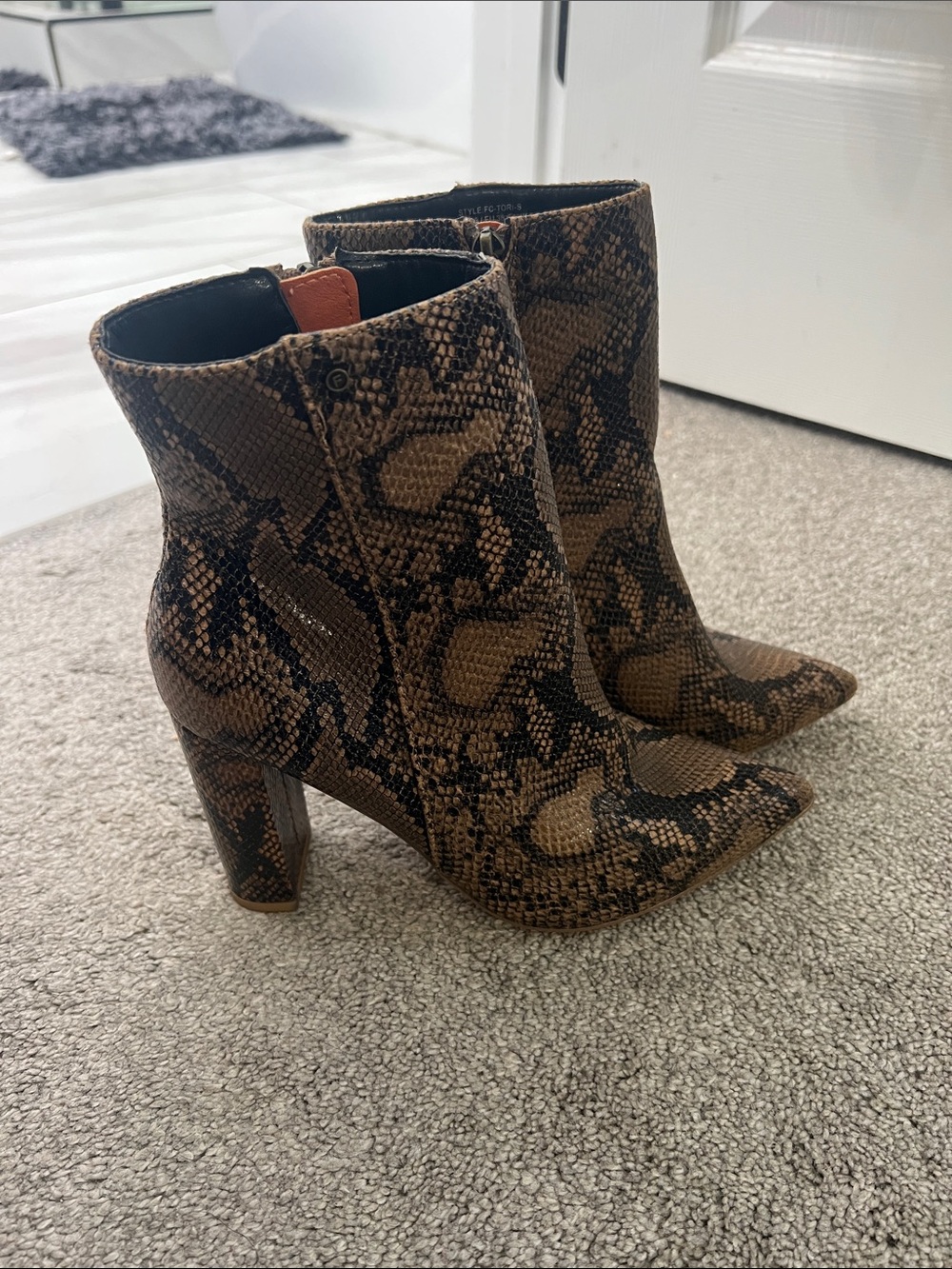 French Connection Snakeskin Pointed Toe Ankle Boots Brown Size 8